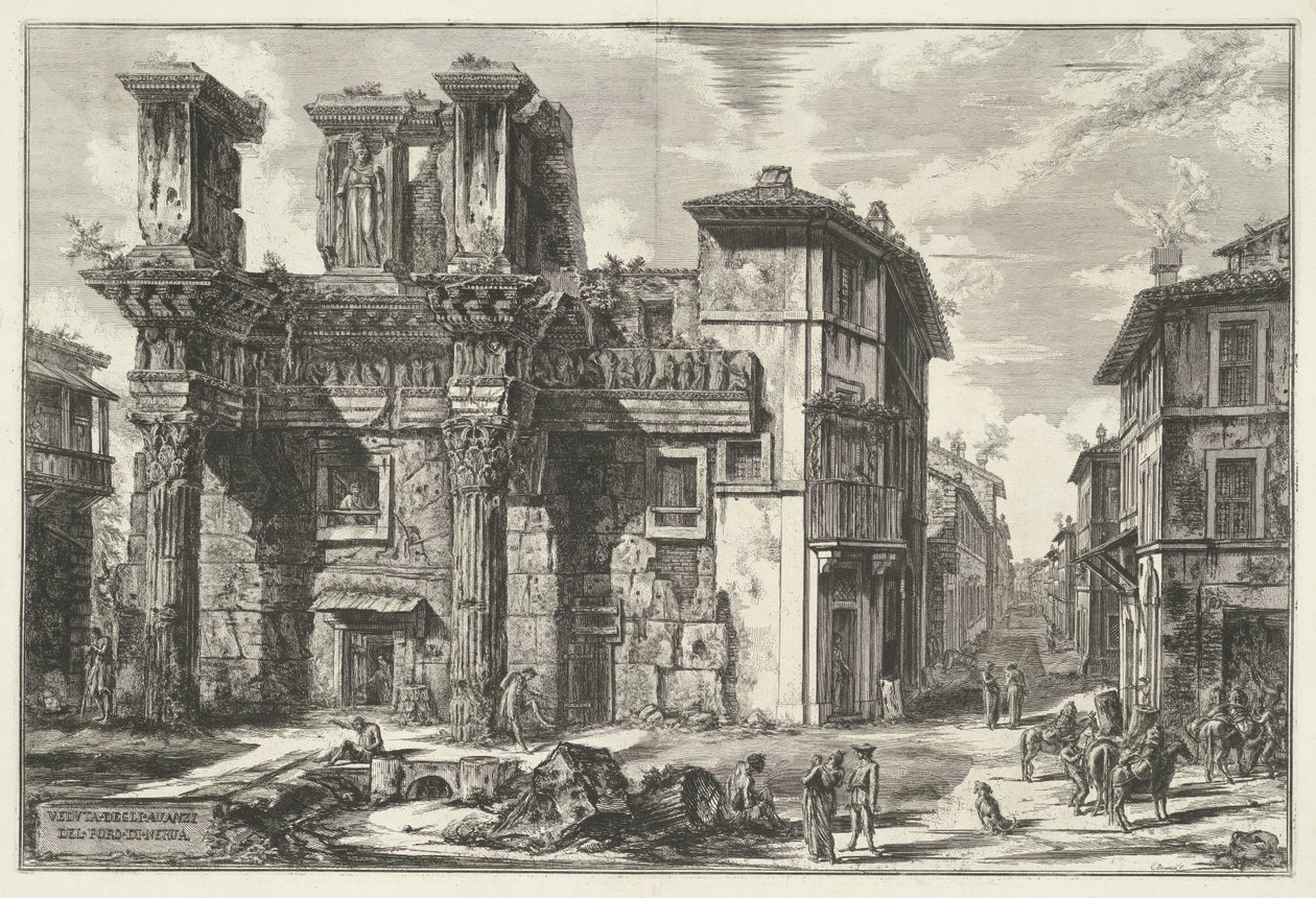 منتدى فان نيرفا تي روما عرض بقايا منتدى نيرفا (العنوان على الكائن) Gezichten op Rome (عنوان المسلسل) مناظر لروما رسمها ونقشها المهندس المعماري جيامباتيستا بيرانيزي Ve (nez) iano (عنوان السلسلة) بواسطة جيوفاني باتيستا بيرانيسي
