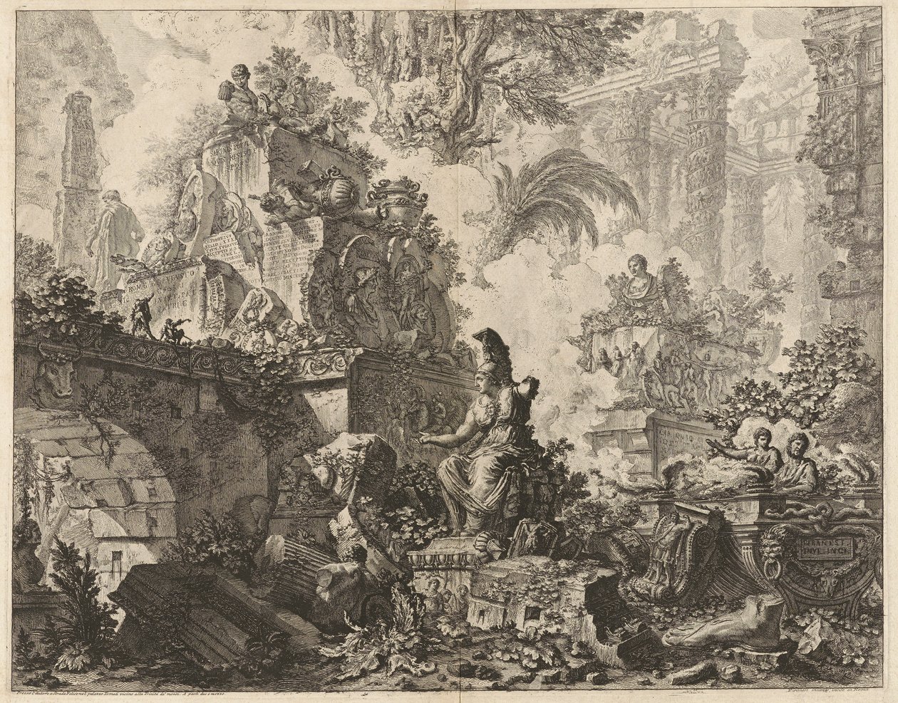 واجهة ، Fantasy of Ruins مع تمثال Minerva في مركز المقدمة ، من Vedute di Roma (مناظر من روما) بواسطة جيوفاني باتيستا بيرانيسي