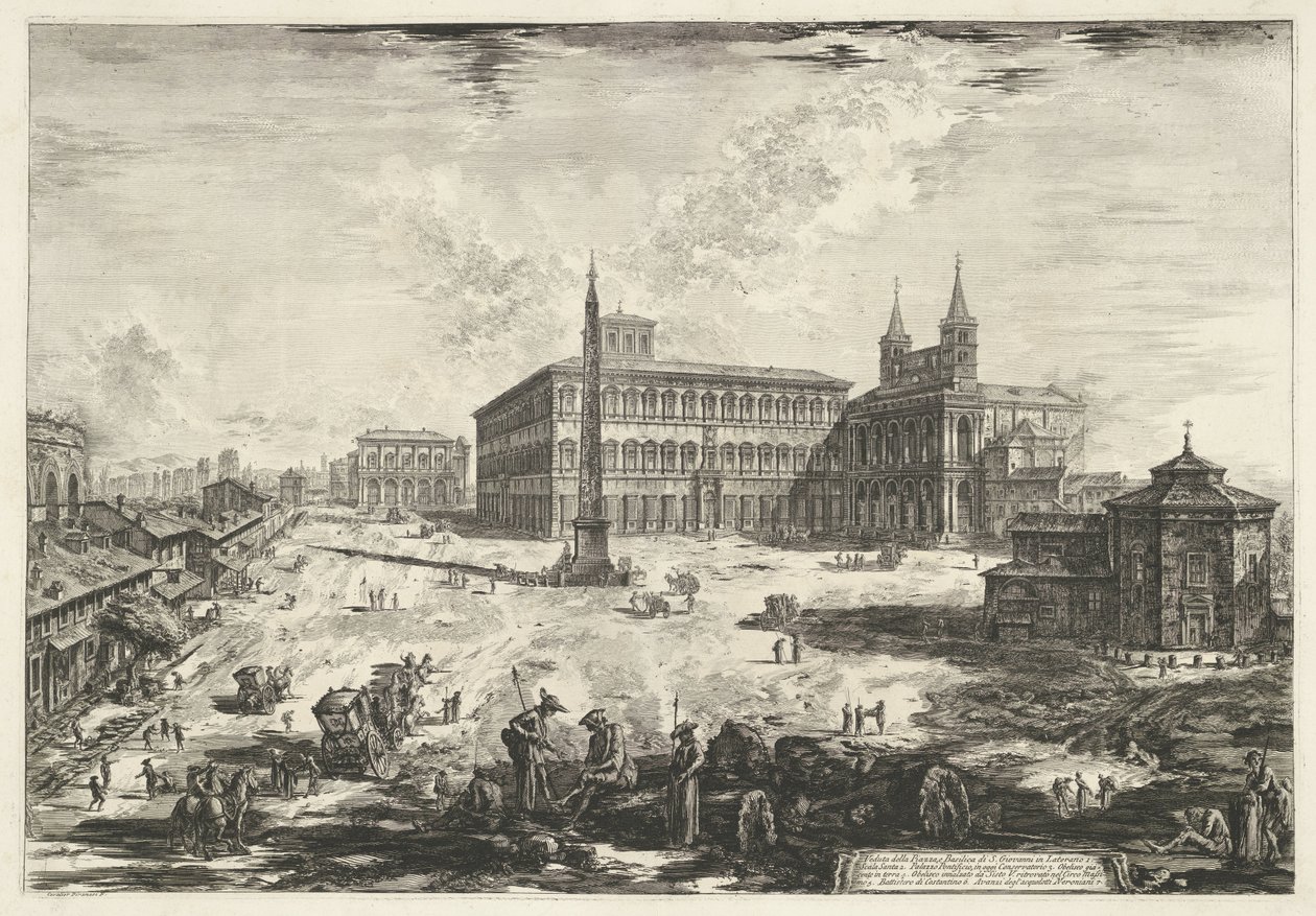 التقى Gezicht op het Lateraan te Rome de Sint-Jan van Lateranen منظر للمربع وكنيسة S. Giovanni في لاتيرانو (العنوان على الجسم) Gezichten op Rome (عنوان المسلسل) مناظر لروما رسمها ونقشها المهندس المعماري جيامباتيستا بيرانيزي في (نيز) إيان بواسطة جيوفاني باتيستا بيرانيسي