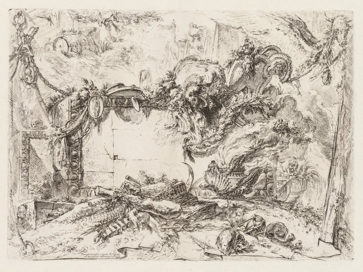 Groteschi: أطلال مع جماجم وزهرية التدخين ، كاليفورنيا. 1745-50. بواسطة جيوفاني باتيستا بيرانيسي