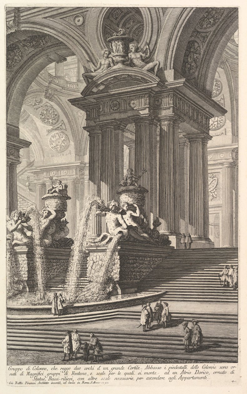 مجموعة من الأعمدة التي تدعم قوسين من الفناء الكبير. . . Gruppo di Colonn ...، ca. 1750. بواسطة جيوفاني باتيستا بيرانيسي