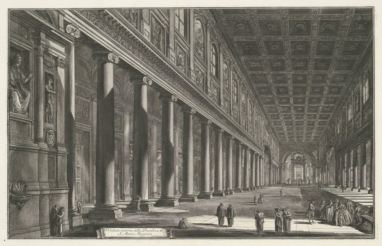 داخل سانتا ماريا ماجوري في روما منظر داخلي لكنيسة S. Maria Maggiore (العنوان على الكائن) Gezichten op Rome (عنوان المسلسل) مناظر لروما رسمها ونقشها المهندس المعماري جيامباتيستا بيرانيزي Ve (nez) iano (عنوان السلسلة) بواسطة جيوفاني باتيستا بيرانيسي