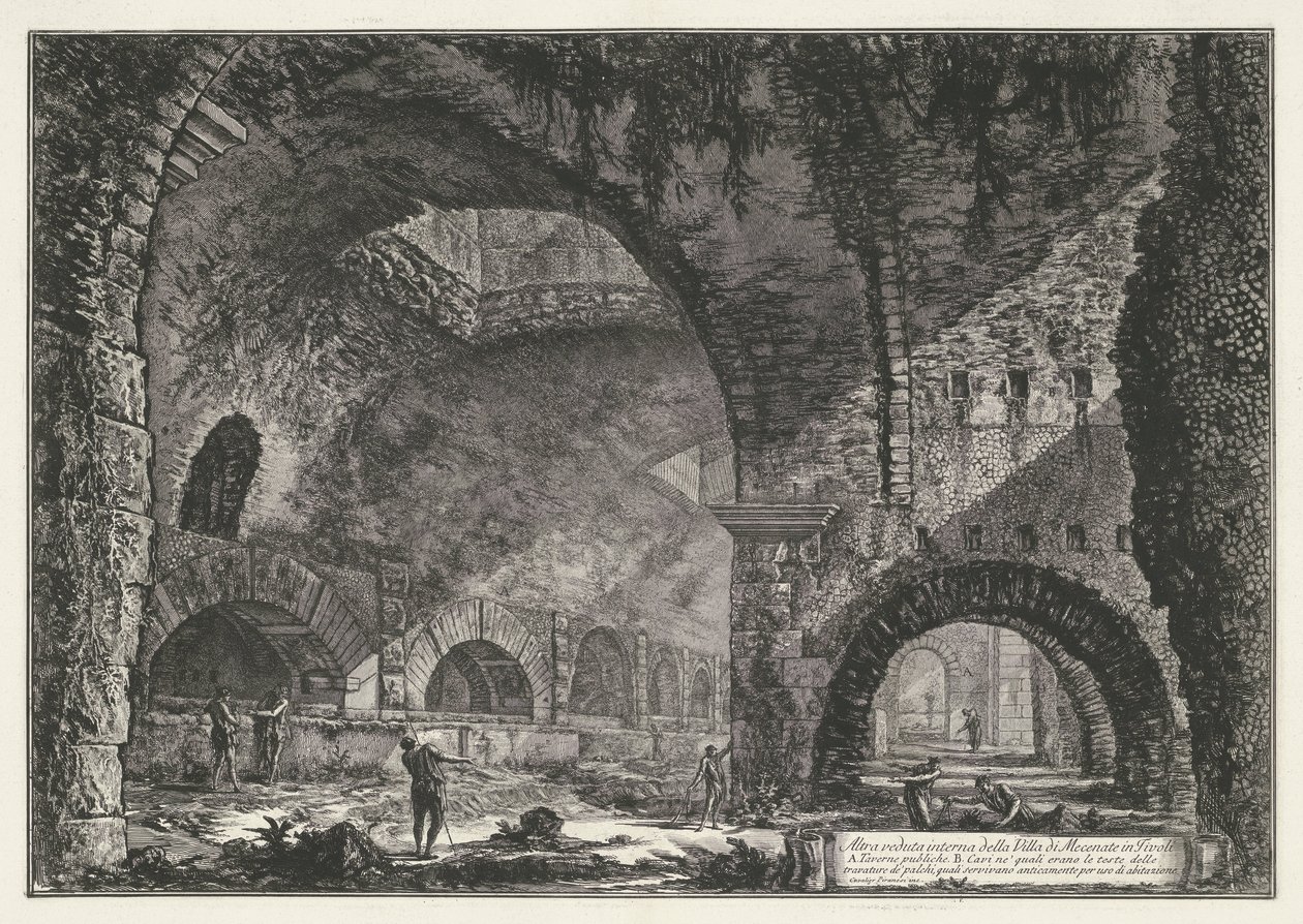Interieur van de Tempel van Hercules Victor te Tivoli منظر داخلي آخر لـ Villa di Mecenate في تيفولي (العنوان على الكائن) Gezichten op Rome (عنوان السلسلة) مناظر لروما رسمها ونقشها المهندس المعماري Giambattista Piranesi Ve (nez) iano (سلسلة ti بواسطة جيوفاني باتيستا بيرانيسي