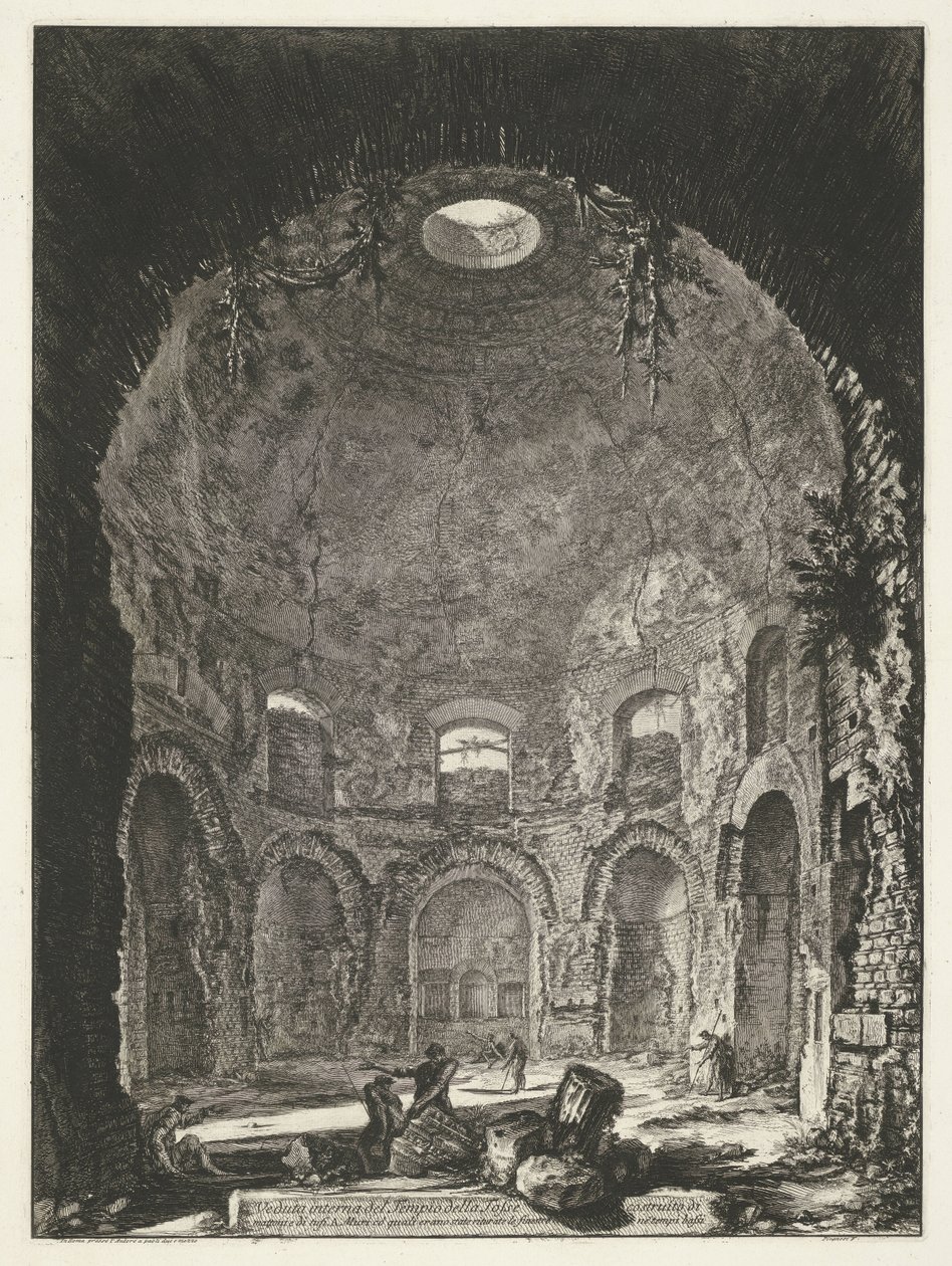 Interieur van de Tempio della Tosse bij Tivoli منظر داخلي لمعبد السعال (...) (العنوان على الكائن) Gezichten op Rome (عنوان المسلسل) مناظر لروما رسمها ونقشها المهندس المعماري جيامباتيستا بيرانيزي Ve (nez) iano (عنوان السلسلة) بواسطة جيوفاني باتيستا بيرانيسي