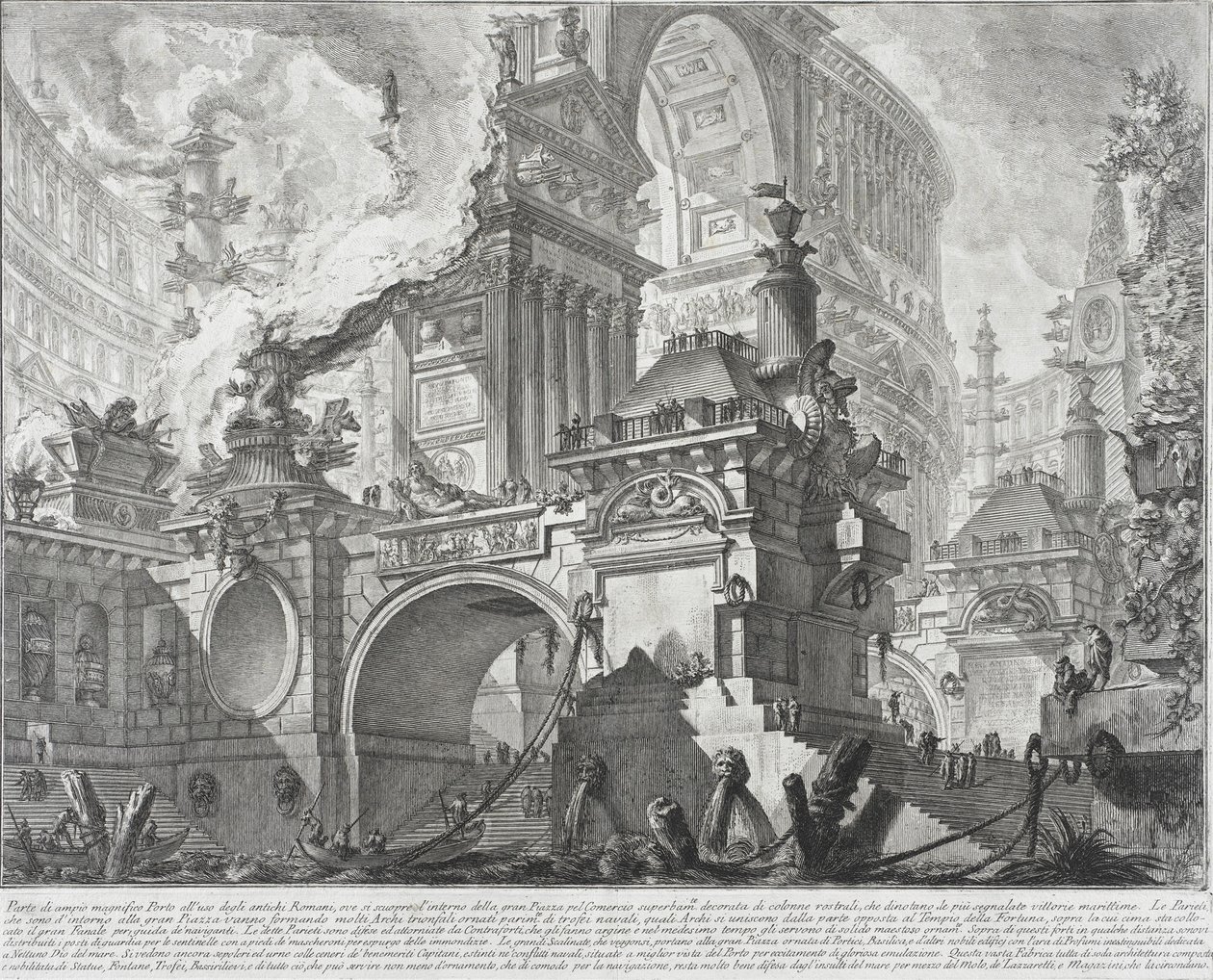 جزء من ميناء واسع ورائع لاستخدام الرومان القدماء الذين يفتحون على ساحة سوق كبيرة ، 1761-1780 بواسطة جيوفاني باتيستا بيرانيسي