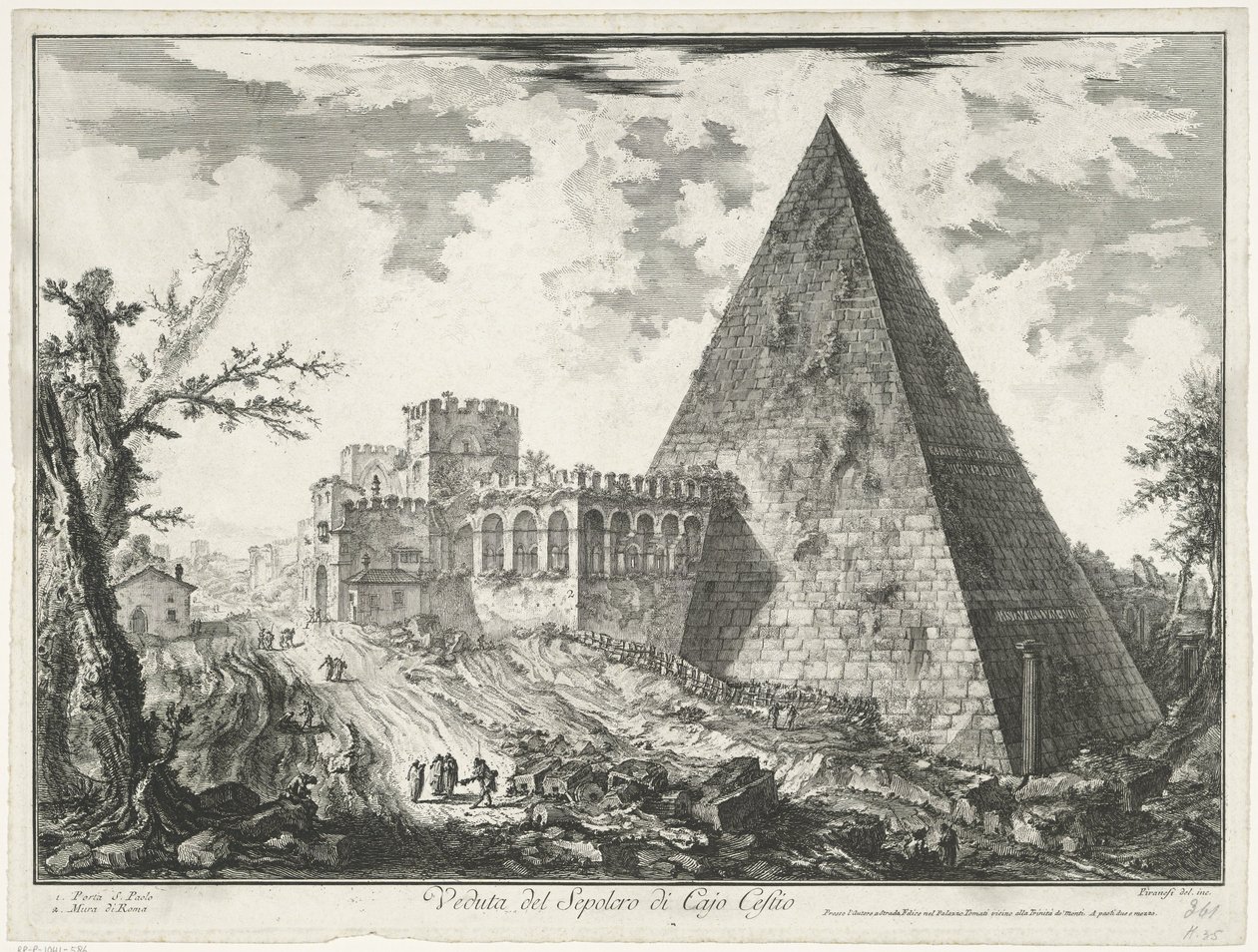 هرم سيستيوس تي روما منظر لقبر كاجو كاستيو (العنوان على الجسم) Gezichten op Rome (عنوان المسلسل) مناظر لروما رسمها ونقشها المهندس المعماري جيامباتيستا بيرانيزي Ve (nez) iano (عنوان السلسلة) بواسطة جيوفاني باتيستا بيرانيسي