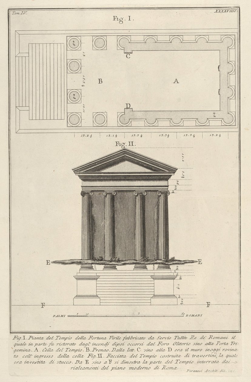 مخطط وواجهة معبد Fortuna Virilis Tempio della Fortuna Virile ، من s ... ، 1756. بواسطة جيوفاني باتيستا بيرانيسي