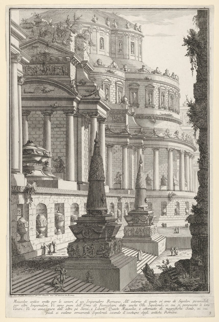 اللوحة 3: ضريح قديم نصب لرماد الإمبراطور الروماني Mausoleo antico ere ...، 1743. بواسطة جيوفاني باتيستا بيرانيسي