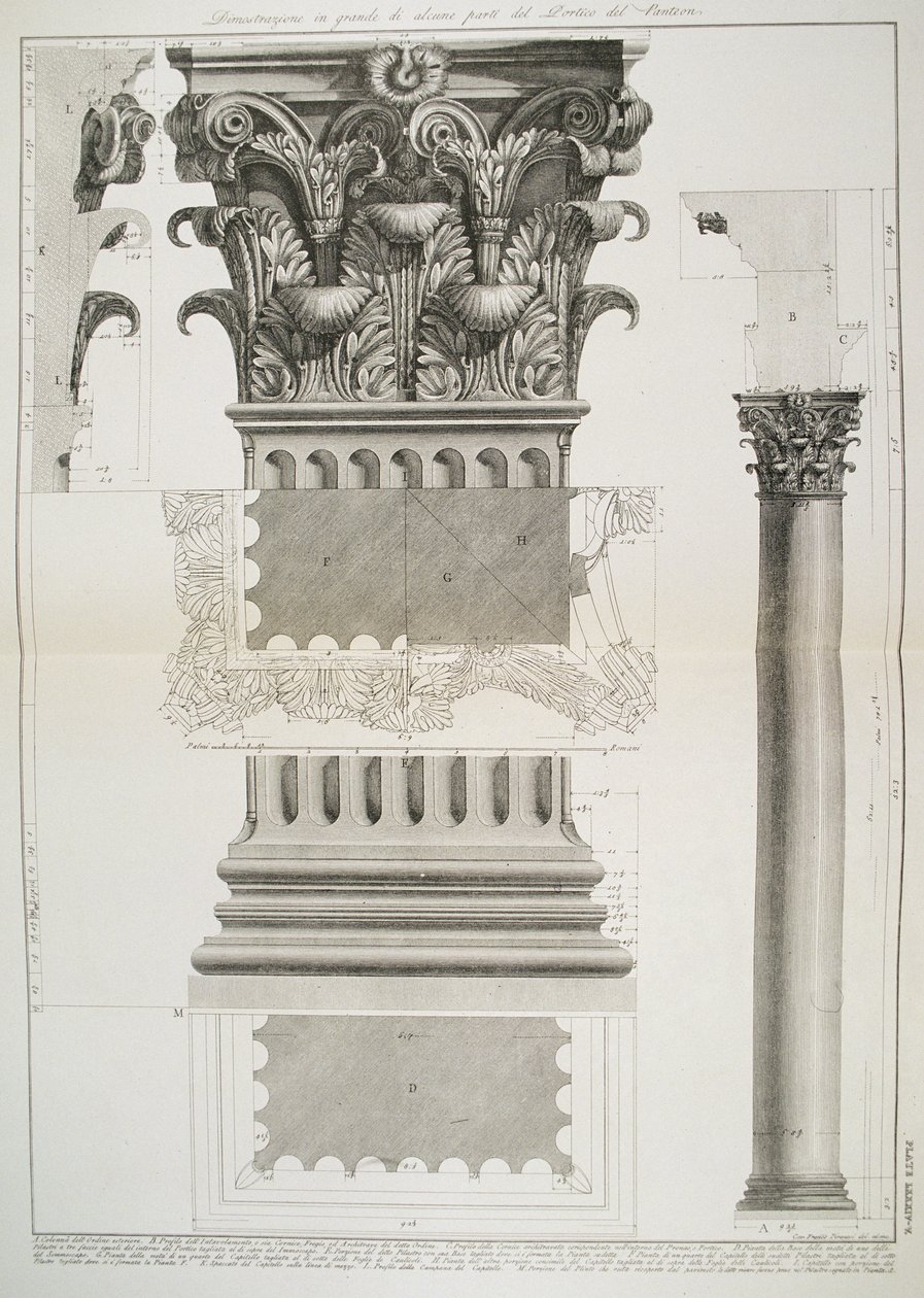 اللوحة LXXXIV-V مظاهرة على نطاق واسع لجزء من Portico of the Pantheon من "Vedute" ، نُشر لأول مرة في 1756 ، حانة. بواسطة E und FN Spon Ltd. ، 1900 بواسطة جيوفاني باتيستا بيرانيسي
