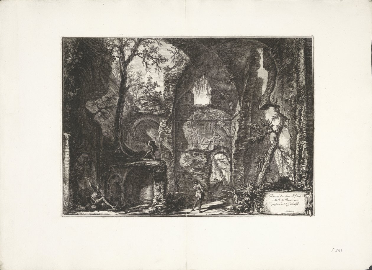 Ruïne in Villa Barberini أطلال مبنى قديم في Villa Barberina بالقرب من Castel Gandolfo (العنوان على الكائن) Archeologische vondsten uit Albano en Castel Gandolfo (عنوان السلسلة) آثار Albano و Castel Gandolfo (عنوان السلسلة) بواسطة جيوفاني باتيستا بيرانيسي