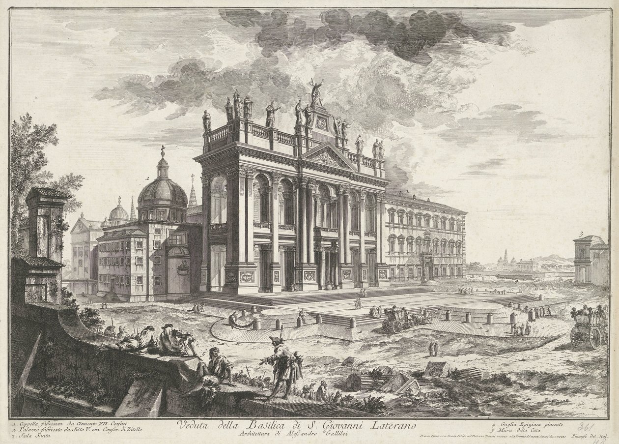 Sint-Jan van Lateranen te Rome منظر لكنيسة S. Giovanni Laterano (العنوان على الجسم) Gezichten op Rome (عنوان المسلسل) مناظر لروما رسمها ونقشها المهندس المعماري جيامباتيستا بيرانيزي Ve (nez) iano (عنوان السلسلة) بواسطة جيوفاني باتيستا بيرانيسي