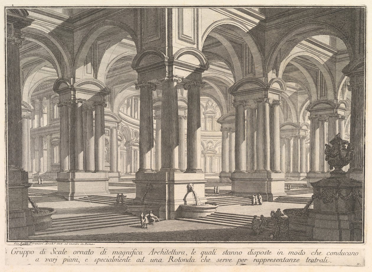السلالم التي تزينها العمارة الرائعة. . . مجموعة سلالم مزخرفة بمكبر ...، ca. 1750. بواسطة جيوفاني باتيستا بيرانيسي