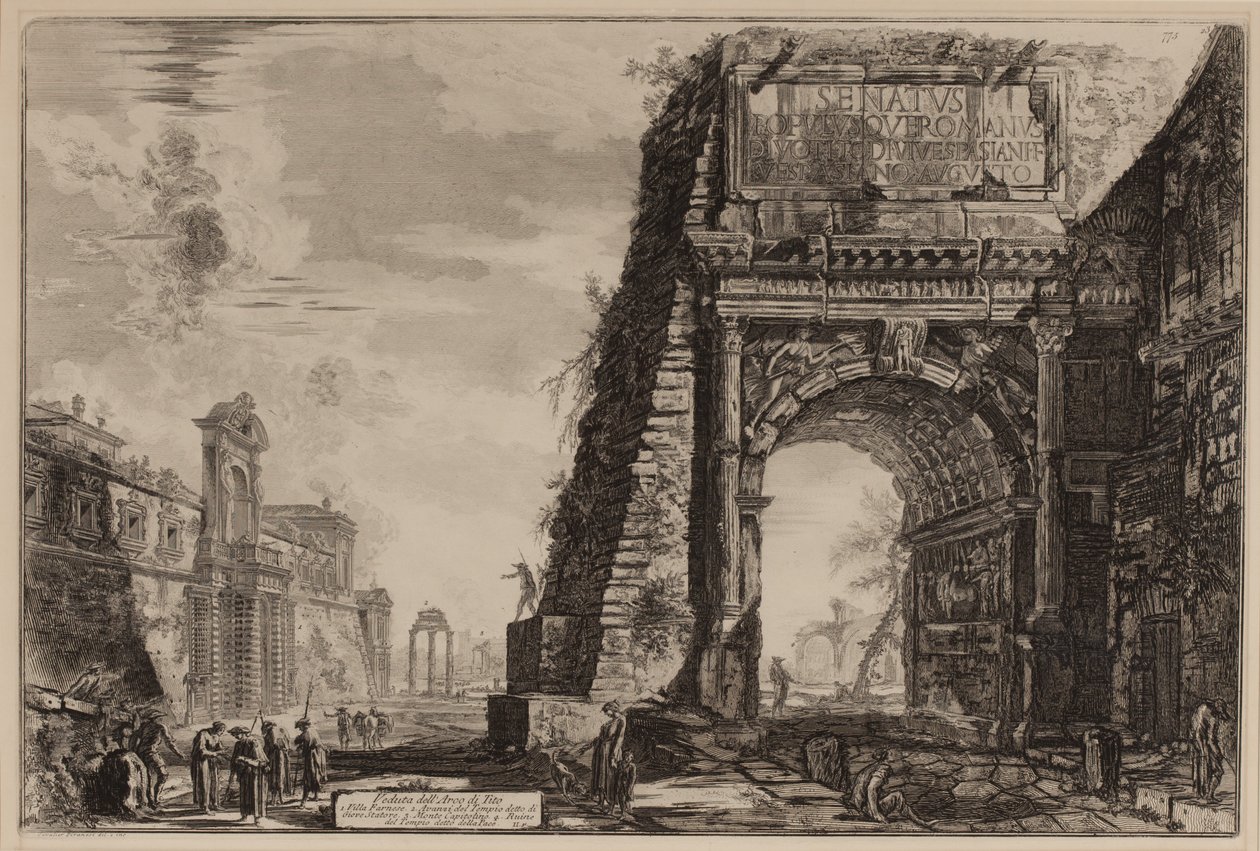 قوس تيتوس مع كازينو فارنيز على اليسار ، 1760-1778 (حفر) بواسطة جيوفاني باتيستا بيرانيسي