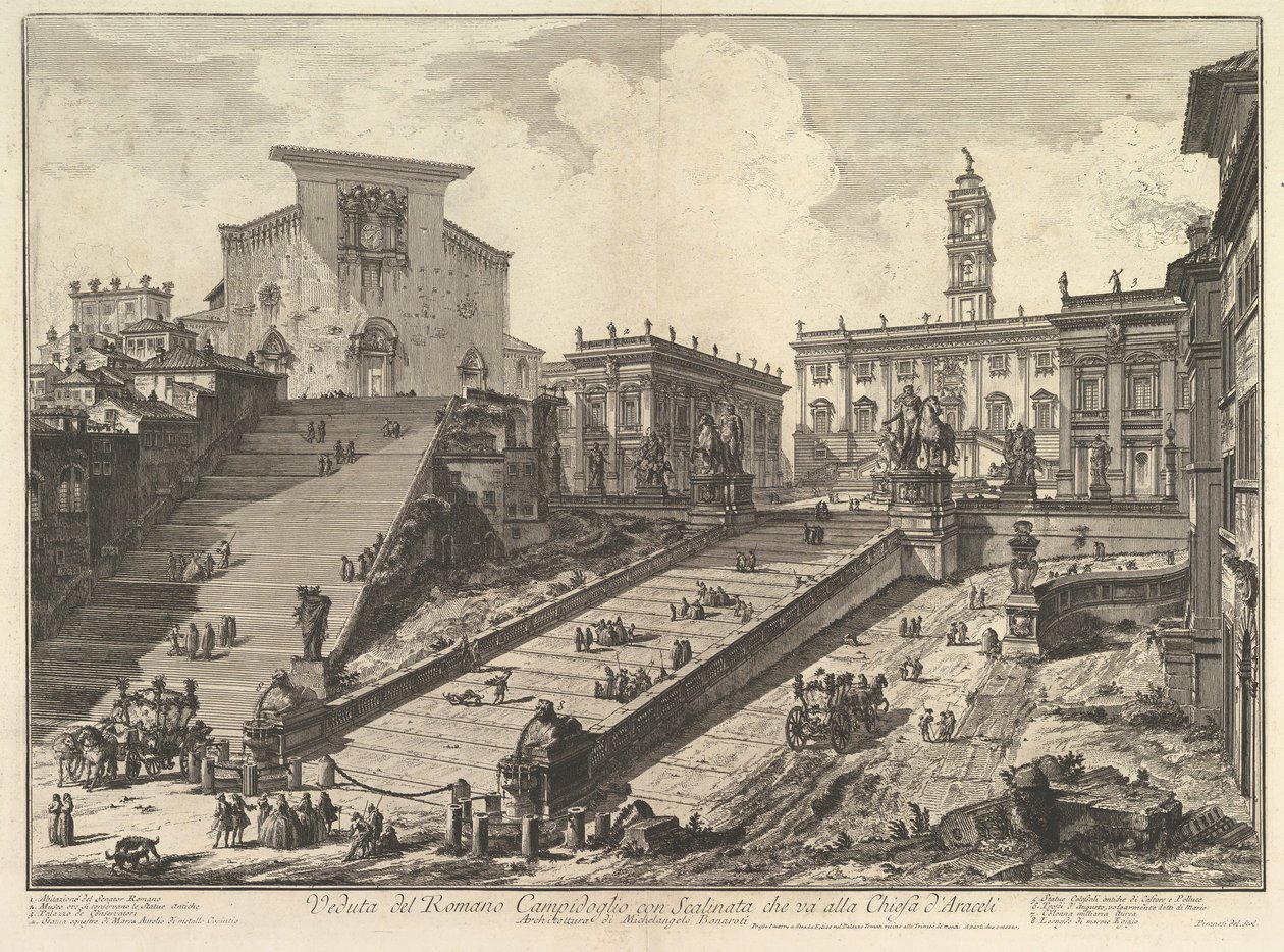 الكابيتول وخطوات S. Maria في Aracoeli عرض Camipidoglio الروماني مع ... ، كاليفورنيا. 1775. بواسطة جيوفاني باتيستا بيرانيسي