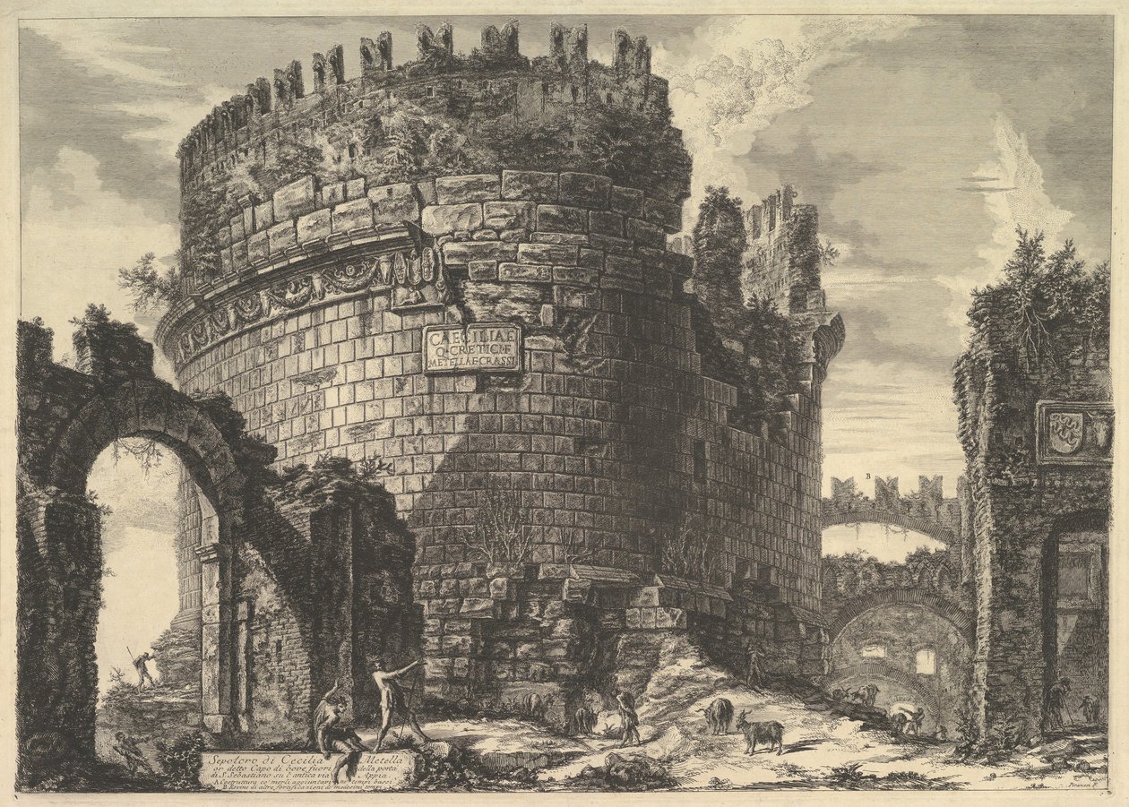 قبر Caecilia Metella ، من Vedute di Roma Roman Views ، ca. 1762. بواسطة جيوفاني باتيستا بيرانيسي