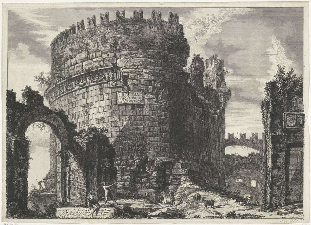 تومب فان كايسيليا ميتيلا تي روما قبر سيسيليا ميتيل (...) (العنوان على الكائن) Gezichten op Rome (عنوان المسلسل) مناظر لروما رسمها ونقشها المهندس المعماري جيامباتيستا بيرانيزي Ve (nez) iano (عنوان السلسلة) بواسطة جيوفاني باتيستا بيرانيسي
