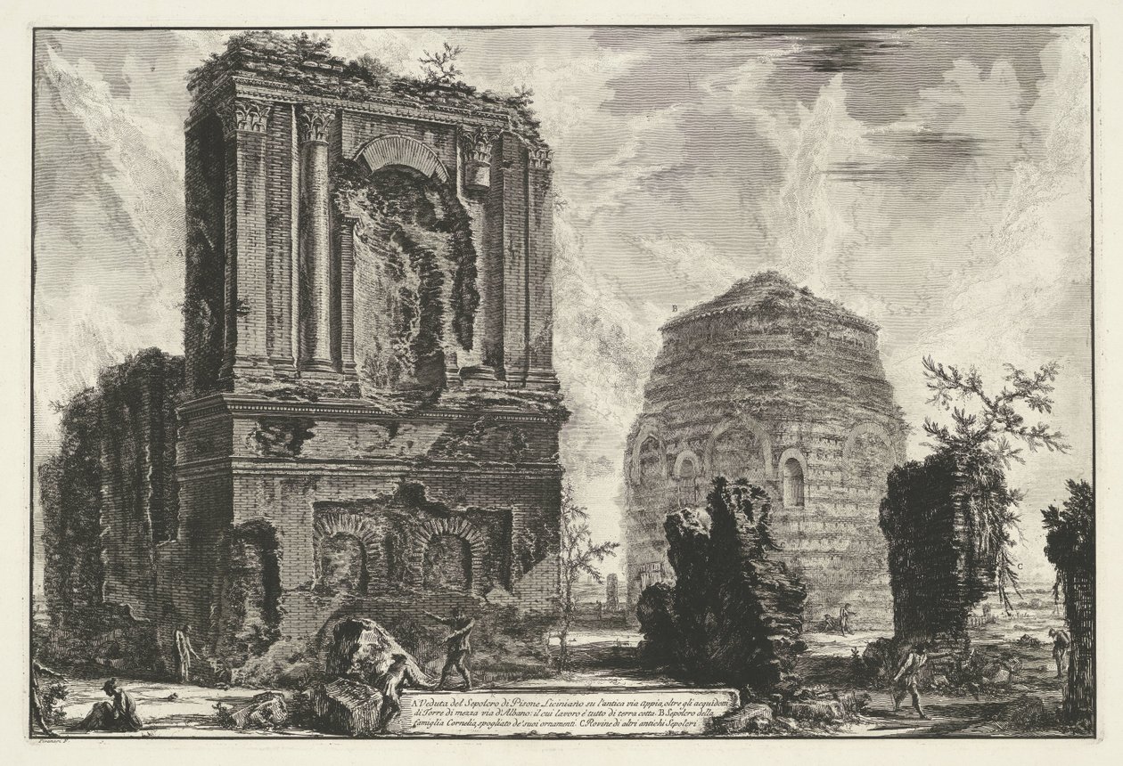 Tombes van Licinianus Piso en de Cornelius familie langs de Via Appia Gezichten op Rome (عنوان المسلسل) مناظر لروما رسمها ونقشها المهندس المعماري جيامباتيستا بيرانيزي Ve (nez) iano (عنوان السلسلة) بواسطة جيوفاني باتيستا بيرانيسي