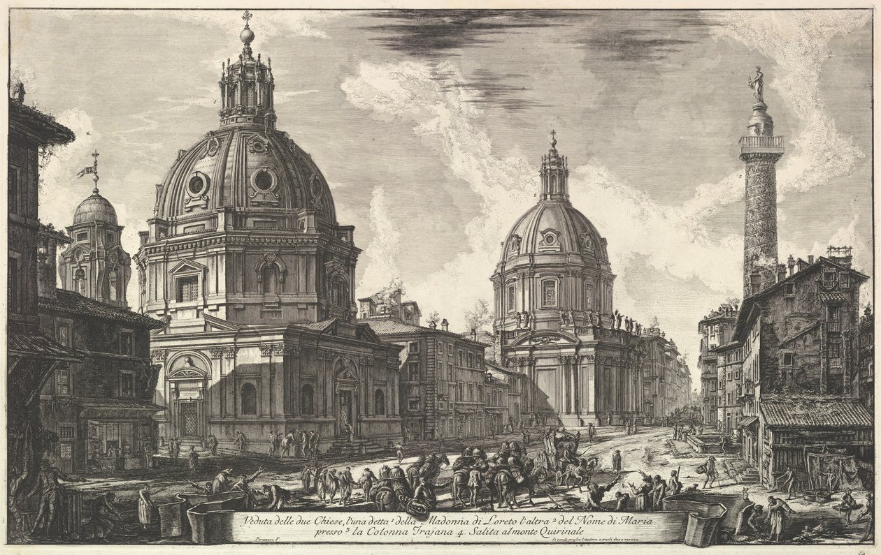 كنيستان بالقرب من عمود Trajans ، S. Maria di Loreto و Santissimo Nome di Maria Ve ...، ca. 1762. بواسطة جيوفاني باتيستا بيرانيسي