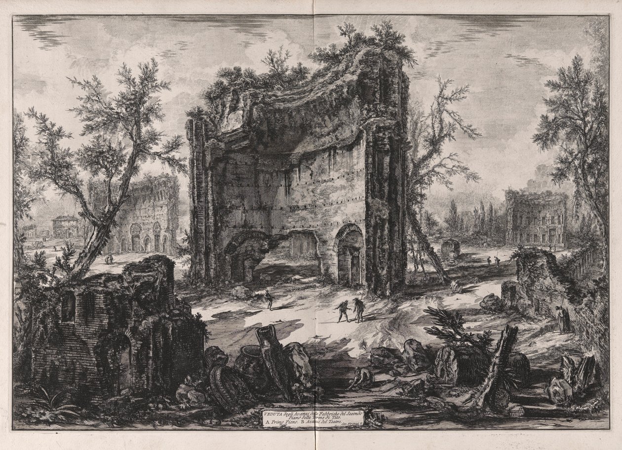 Vista degli Avanzi delle Fabbriche del Secondo Piano delle Terme di Tito (منظر لبقايا المباني في الطابق الثاني من حمامات Titus) ، من Vedute di Roma (مناظر من روما) بواسطة جيوفاني باتيستا بيرانيسي