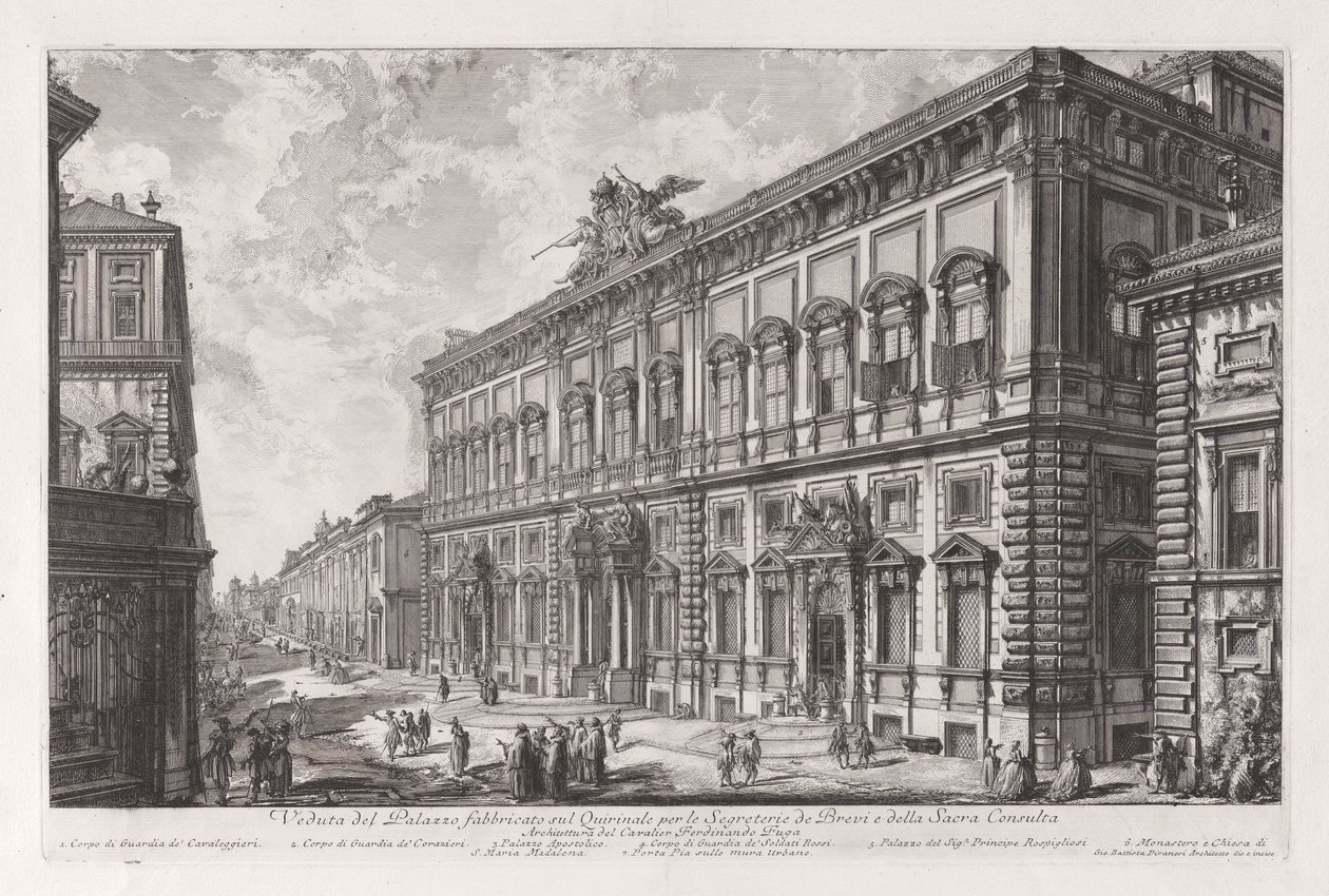 منظر القصر المبني على Quirinal لأمين الملخصات والمجلس المقدس ، من Vedute di Roma بواسطة جيوفاني باتيستا بيرانيسي