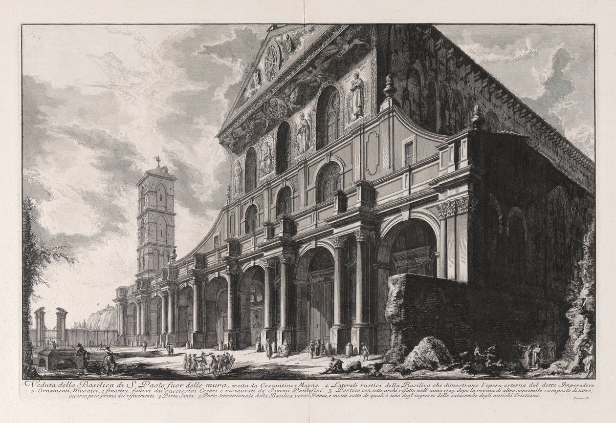 منظر لكنيسة القديس بولس خارج الأسوار ، التي بناها قسطنطين الكبير ، من Vedute di Roma (مناظر من روما) بواسطة جيوفاني باتيستا بيرانيسي