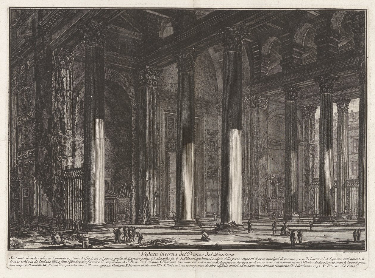 منظر داخلي لـ Pronaos of the Pantheon (منظر داخلي لـ Pronaos of the Pantheon) ، من Vedute di Roma (مناظر من روما) بواسطة جيوفاني باتيستا بيرانيسي