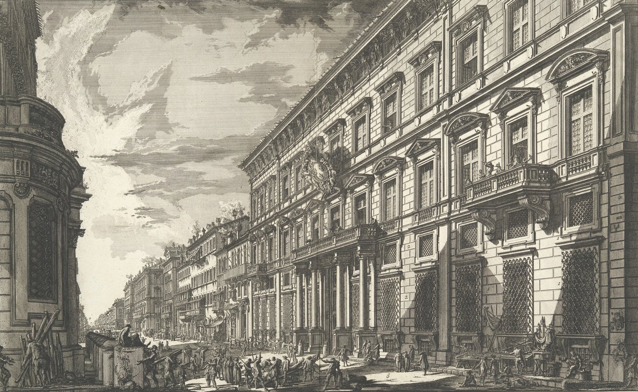 منظر على طول طريق Via del Corso في Palazzo dell'Accademia ... ، كاليفورنيا. 1750-78. بواسطة جيوفاني باتيستا بيرانيسي