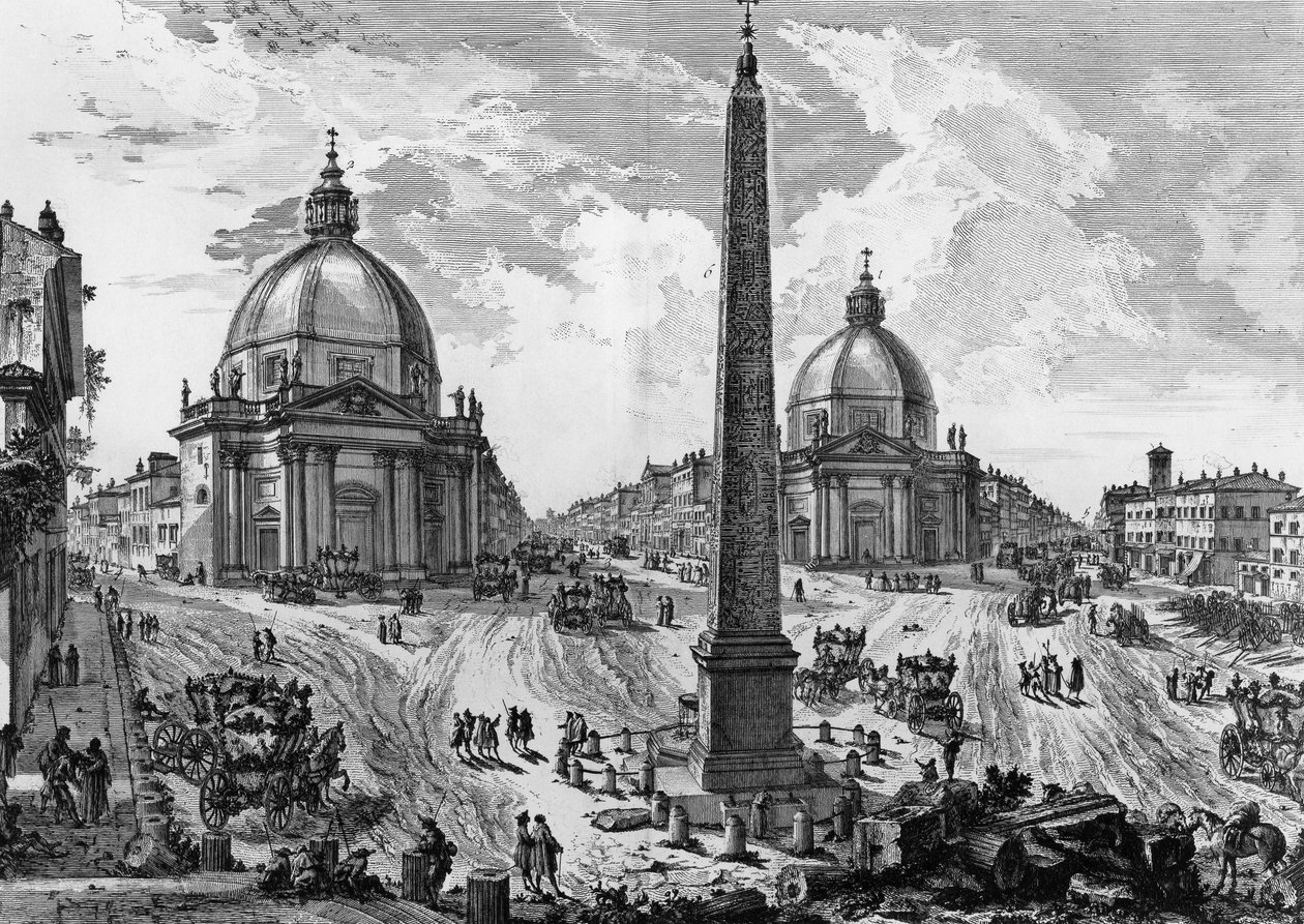 منظر لساحة ديل بوبولو في روما ، نقش لجيوفاني باتيستا بيرانيزي (1720-1778) ، من الآثار الرومانية بواسطة جيوفاني باتيستا بيرانيسي