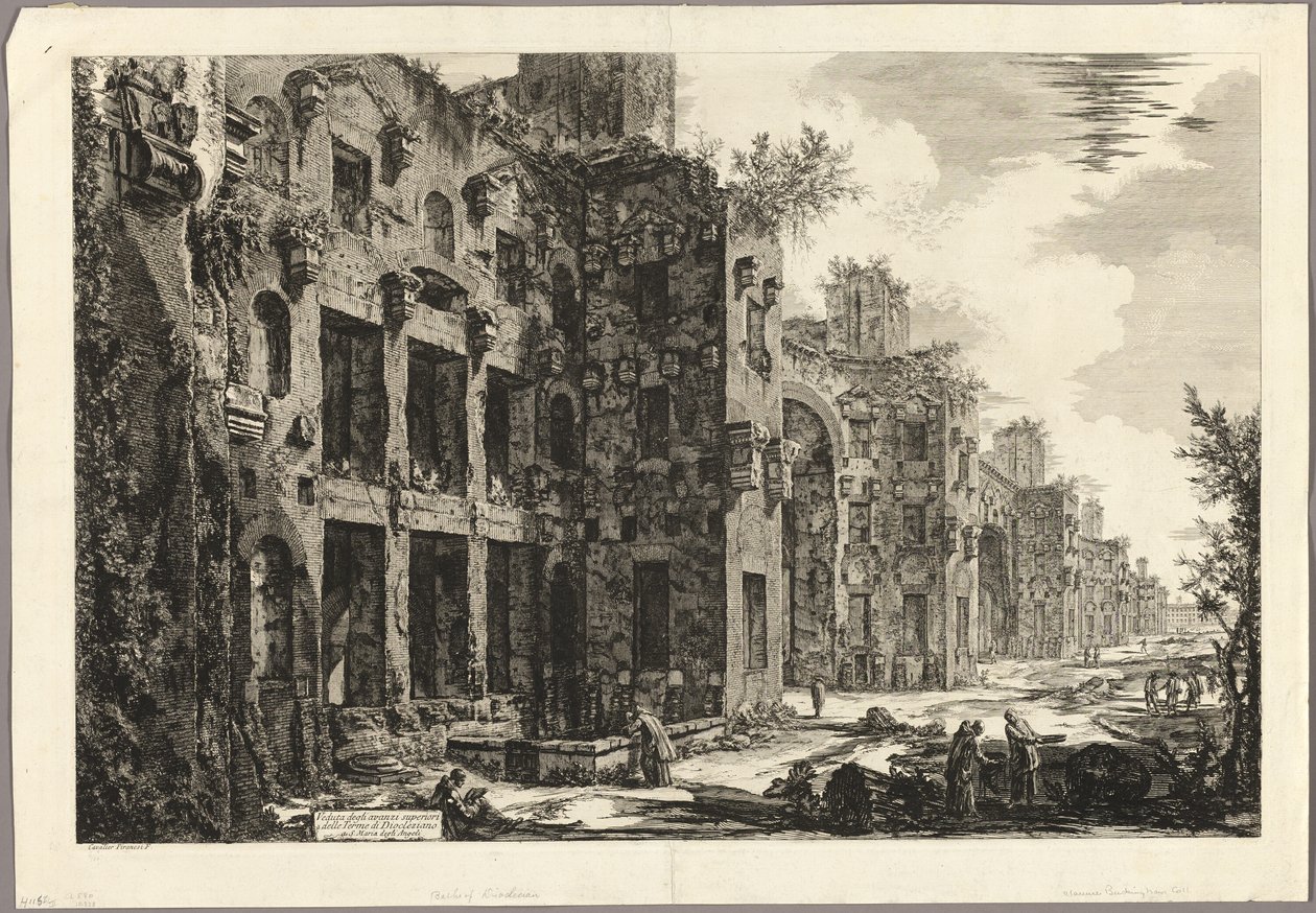 منظر لبقايا حمامات دقلديانوس المرئية في S. Maria degli Angeli ، من مناظر من روما بواسطة جيوفاني باتيستا بيرانيسي