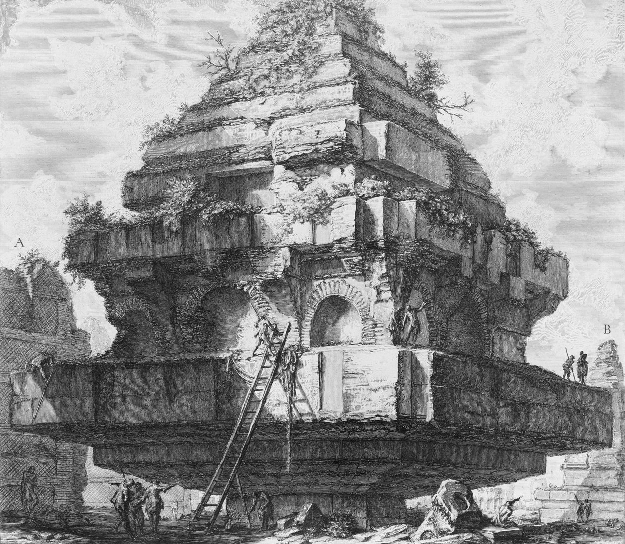 منظر لهيكل كبير ، بقايا قبر Metelli على طريق Appian ... ، 1756-57. بواسطة جيوفاني باتيستا بيرانيسي