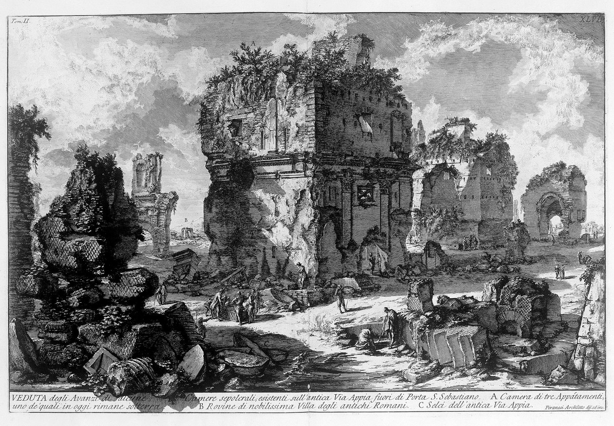 منظر لمقبرة في شارع فيا أبيا في روما. رسم جيوفاني بيرانيزي (المعروف باسم Piranese) (1720-1778). 1756 بواسطة جيوفاني باتيستا بيرانيسي