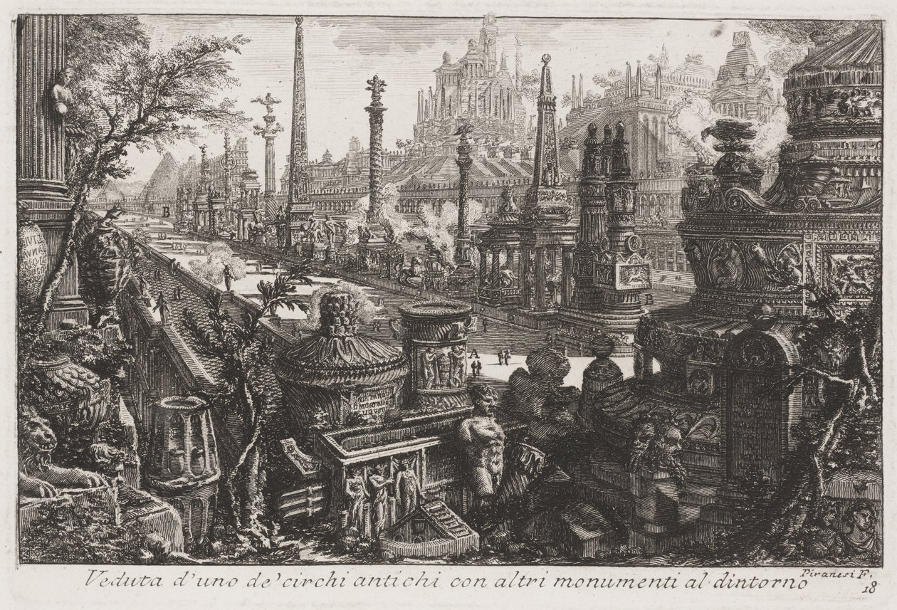 منظر لسيرك قديم مع آثار أخرى بداخله ، حوالي عام 1760 (حفر) بواسطة جيوفاني باتيستا بيرانيسي