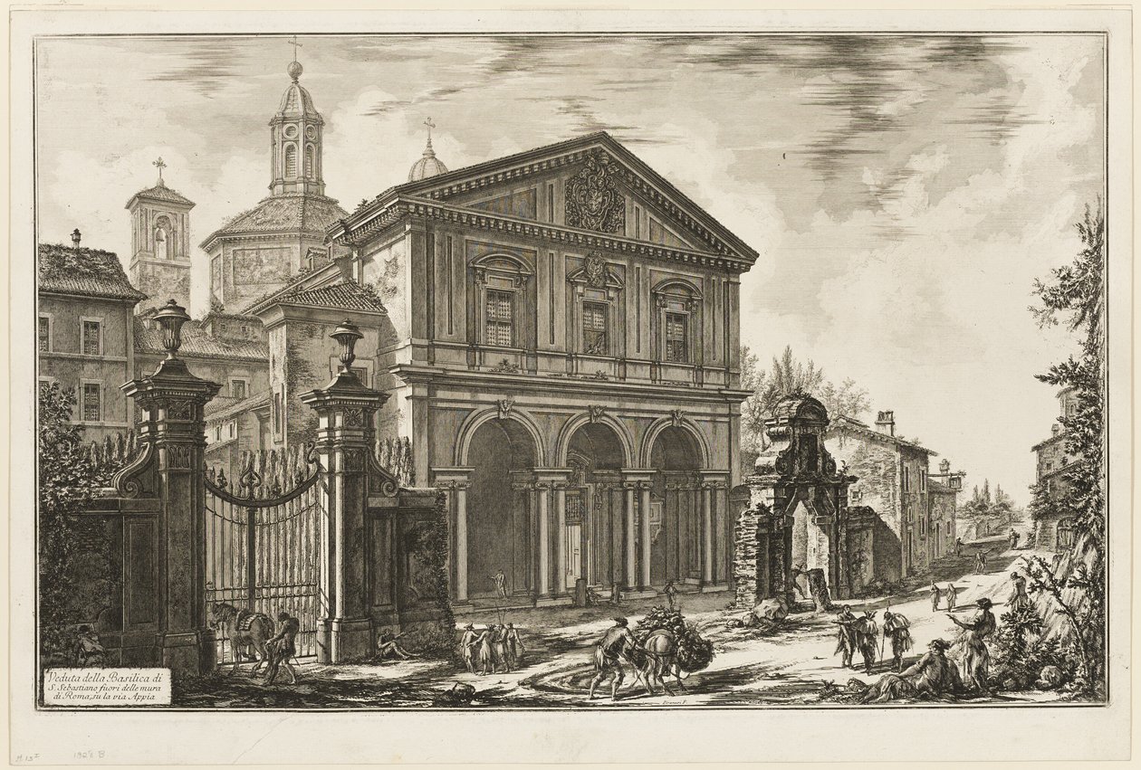 منظر لكنيسة San Sebastiano fuori delle mura [St. سيباستيان خارج الأسوار] على طريق أبيان ، من مناظر لروما بواسطة جيوفاني باتيستا بيرانيسي