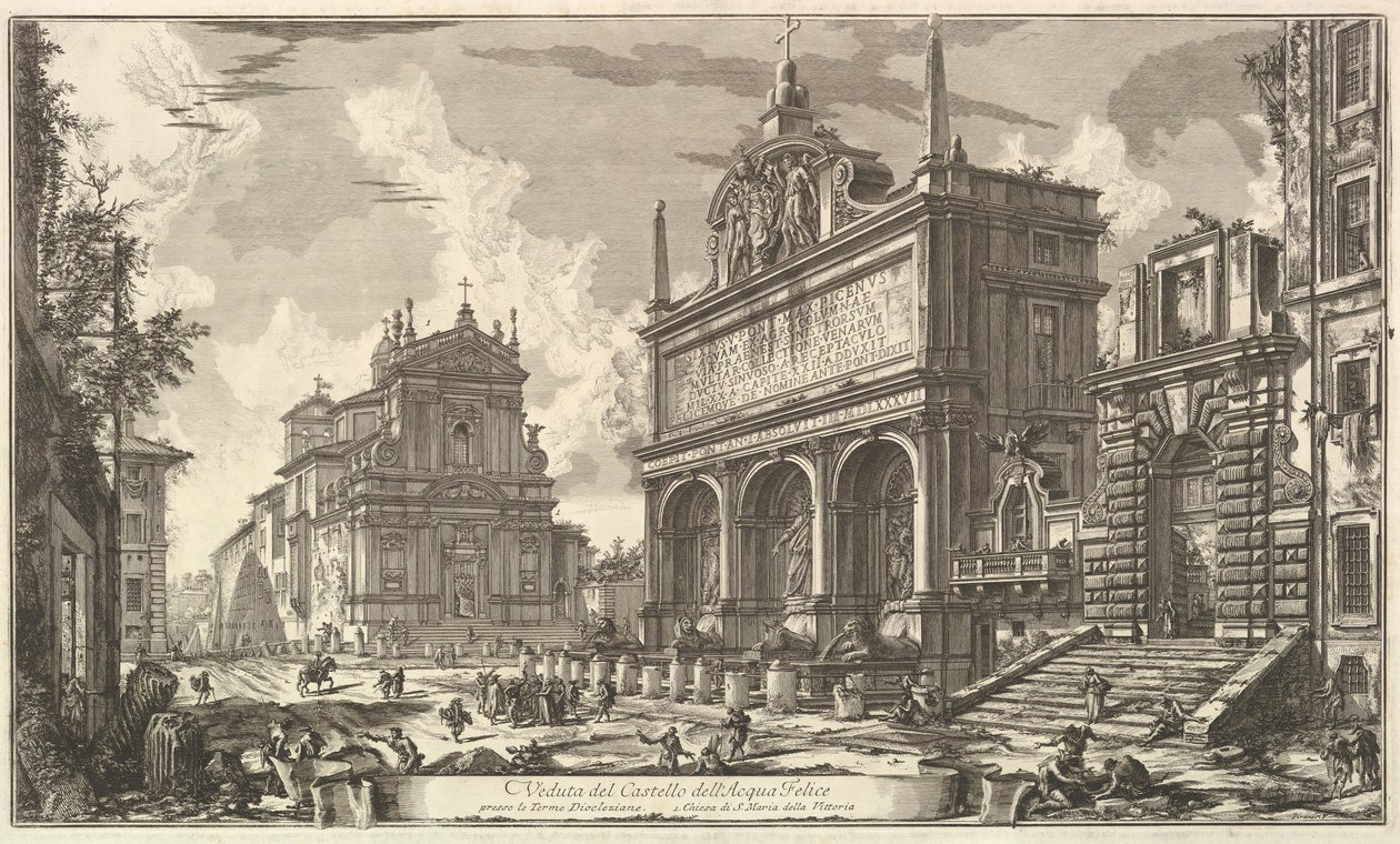 منظر لنافورة رأس Acqua Felice .... ، من Vedute di Roma Roman Views ، ca. 1751. بواسطة جيوفاني باتيستا بيرانيسي