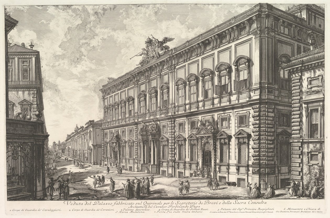 منظر لـ Palazzo della Consulta في Quirinal الذي يضم السكرتيرة البابوية ، f ... ، ca. 1760-78. بواسطة جيوفاني باتيستا بيرانيسي