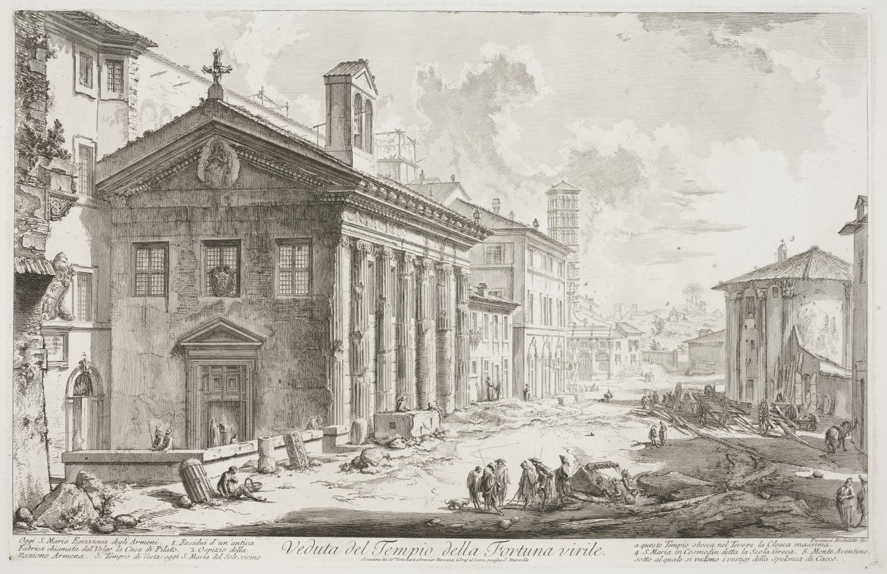 منظر لمعبد Fortuna Virilis ، الآن الكنيسة الأرمنية S. Maria Egizziaca ، حوالي 1760-1778 (حفر) بواسطة جيوفاني باتيستا بيرانيسي