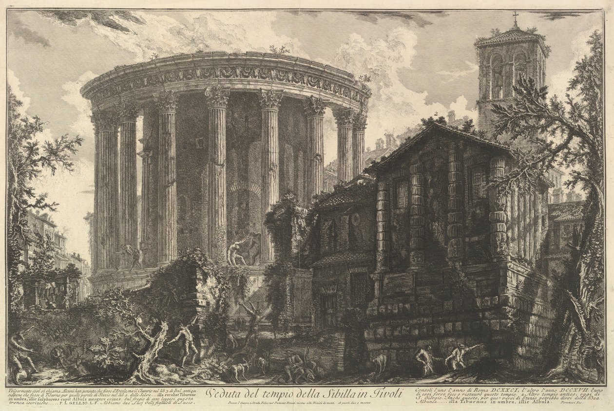 منظر لمعبد معبد العرافة في تيفولي ، من Vedute di Roma Roman Vi ... ، ca. 1761. بواسطة جيوفاني باتيستا بيرانيسي