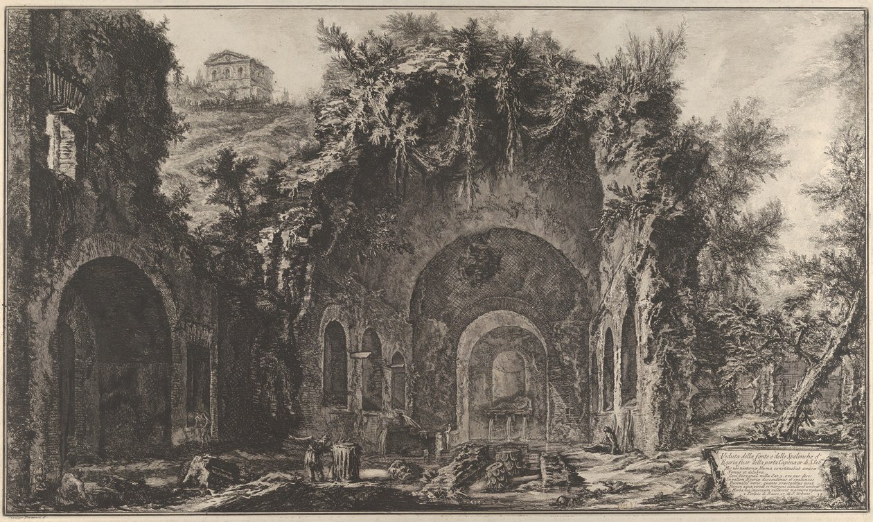 منظر للنافورة ومغارة إجيريا خارج بورتا كابينا ، 1760-1778. بواسطة جيوفاني باتيستا بيرانيسي