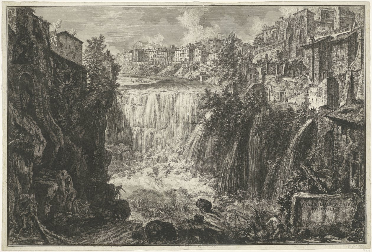 Waterval في تيفولي منظر لشلال تيفولي (العنوان على الجسم) Gezichten op Rome (عنوان المسلسل) مناظر لروما رسمها ونقشها المهندس المعماري جيامباتيستا بيرانيزي Ve (nez) iano (عنوان السلسلة) بواسطة جيوفاني باتيستا بيرانيسي