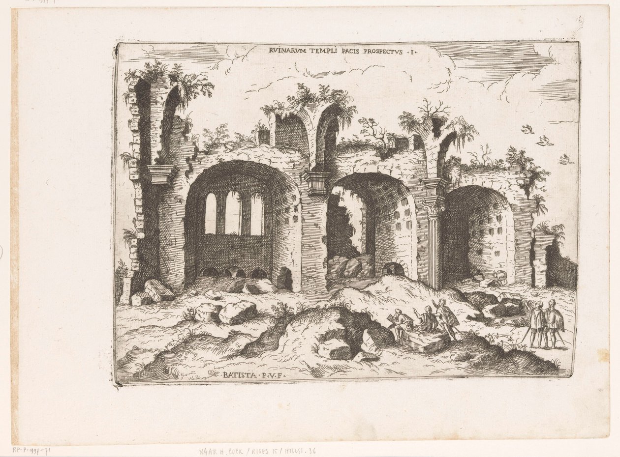 Gezicht op de Basilica van Maxentius te Rome منظر لأطلال معبد السلام (العنوان على القطعة) الآثار الرومانية (عنوان المسلسل) بعض المعالم الأثرية الرومانية الهامة (...) (عنوان السلسلة) بواسطة جيوفاني باتيستا بيتوني (الأول)