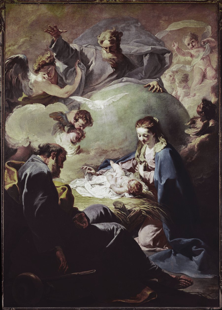 Nativity with the Almighty and the Holy Spirit. (oil on canvas, circa 1740) بواسطة جيوفاني باتيستا بيتوني