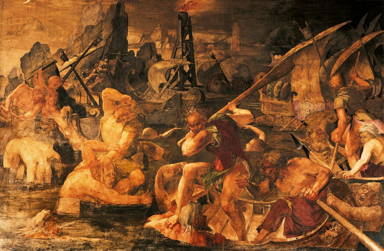 Naval combat, fresco Gallery of Francis I, Chateau de Fontainebleau (a World Heritage Site by UNESCO بواسطة جيوفاني باتيستا روسو فيورنتينو