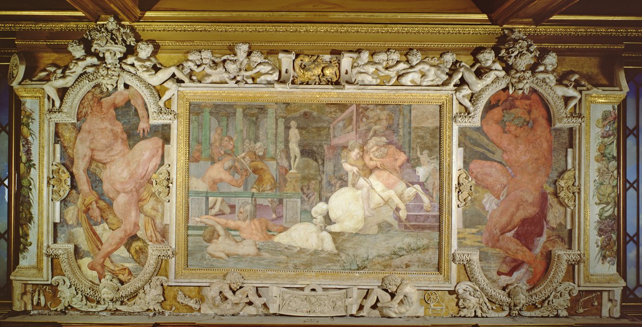 تعليم أخيل ، تفاصيل المخطط الزخرفي في معرض فرانسيس الأول ، 1530-40 فريسكو وجص انظر أيضًا 210355 بواسطة جيوفاني باتيستا روسو فيورنتينو