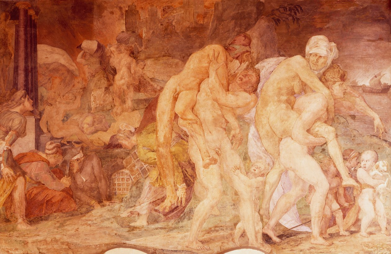 The twins of Catania, Anfinomo and Anapio, fresco in Francis I