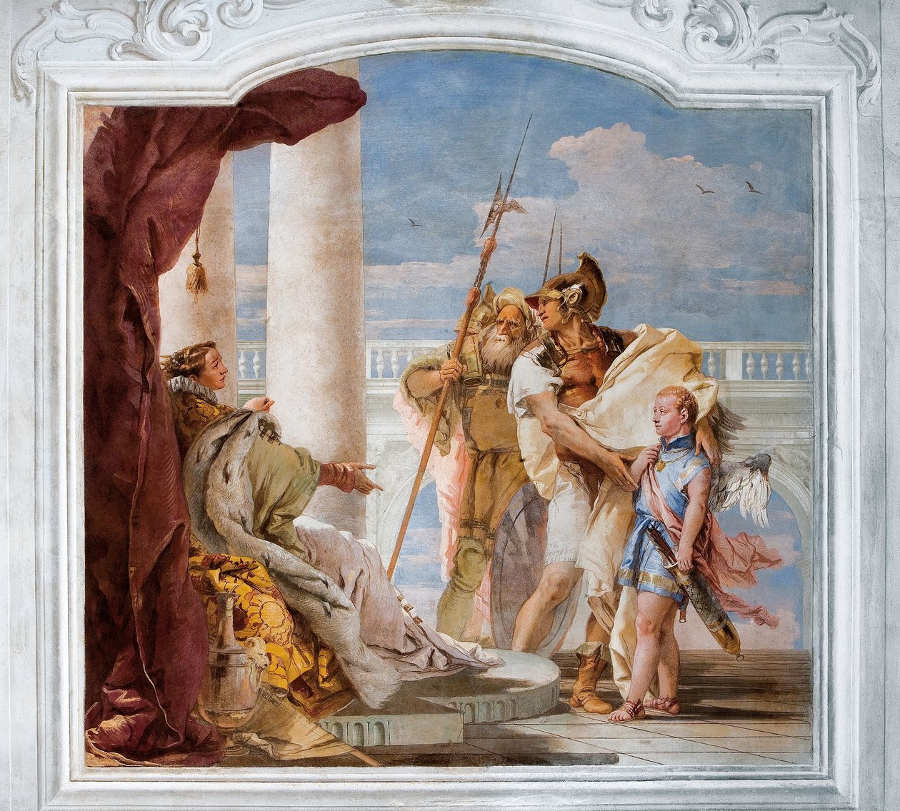 Aeneid يقدم كيوبيد ، متنكرا في زي Ascanius ، إلى Dido ، من غرفة Aeneid في Palazzina ، 1757 بواسطة جيوفاني باتيستا تيبولو