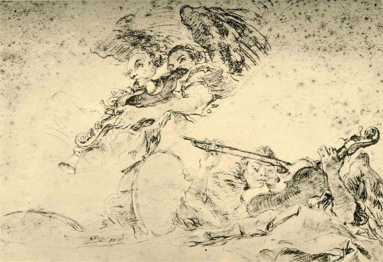 الملائكة يلعبون الآلات الموسيقية ، c1755 ، 1928 بواسطة جيوفاني باتيستا تيبولو