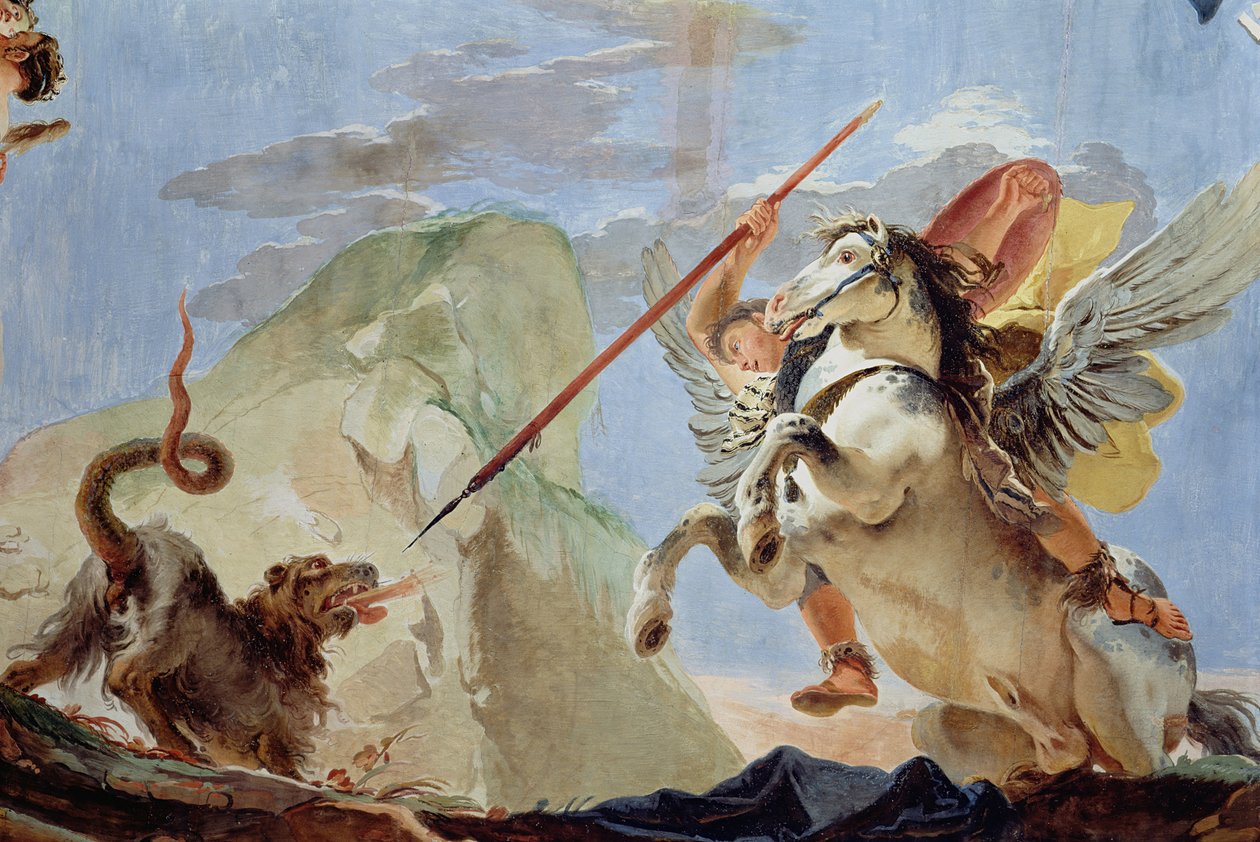 Bellerophon ، ركوب Pegasus ، يذبح Chimaera ، تفاصيل السقف الجصي انظر أيضًا 64554 بواسطة جيوفاني باتيستا تيبولو