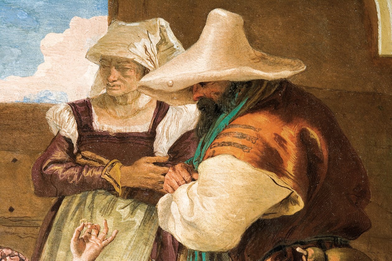 التفاصيل من أنجليكا وميدورو أخذ إجازة الفلاحين ، من غرفة أورلاندو فوريوسو في القصر ، 1757 بواسطة جيوفاني باتيستا تيبولو