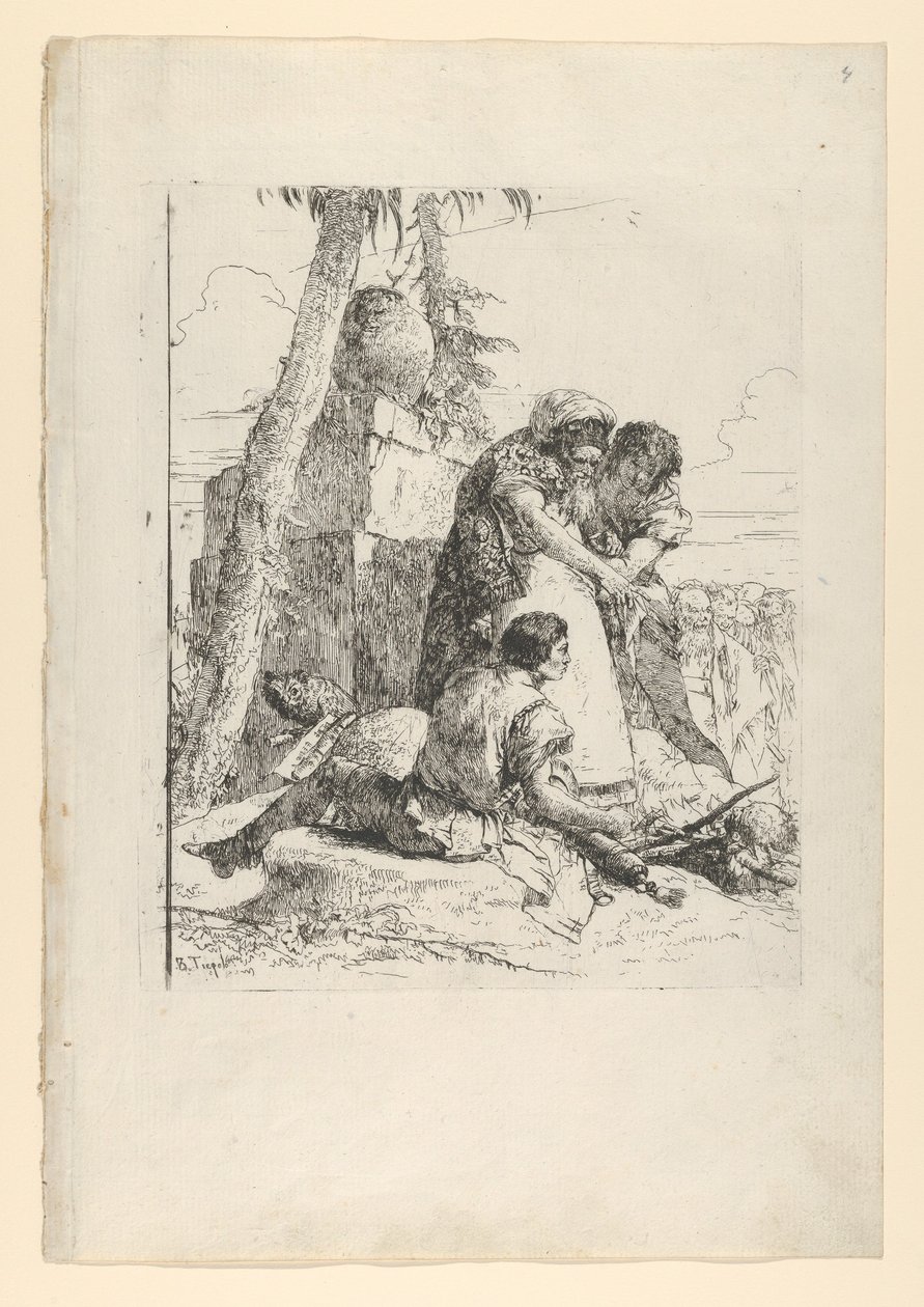 الساحر يشير إلى رأس محترق لشابين ، من شيرزي ، كاليفورنيا. 1743-50. بواسطة جيوفاني باتيستا تيبولو