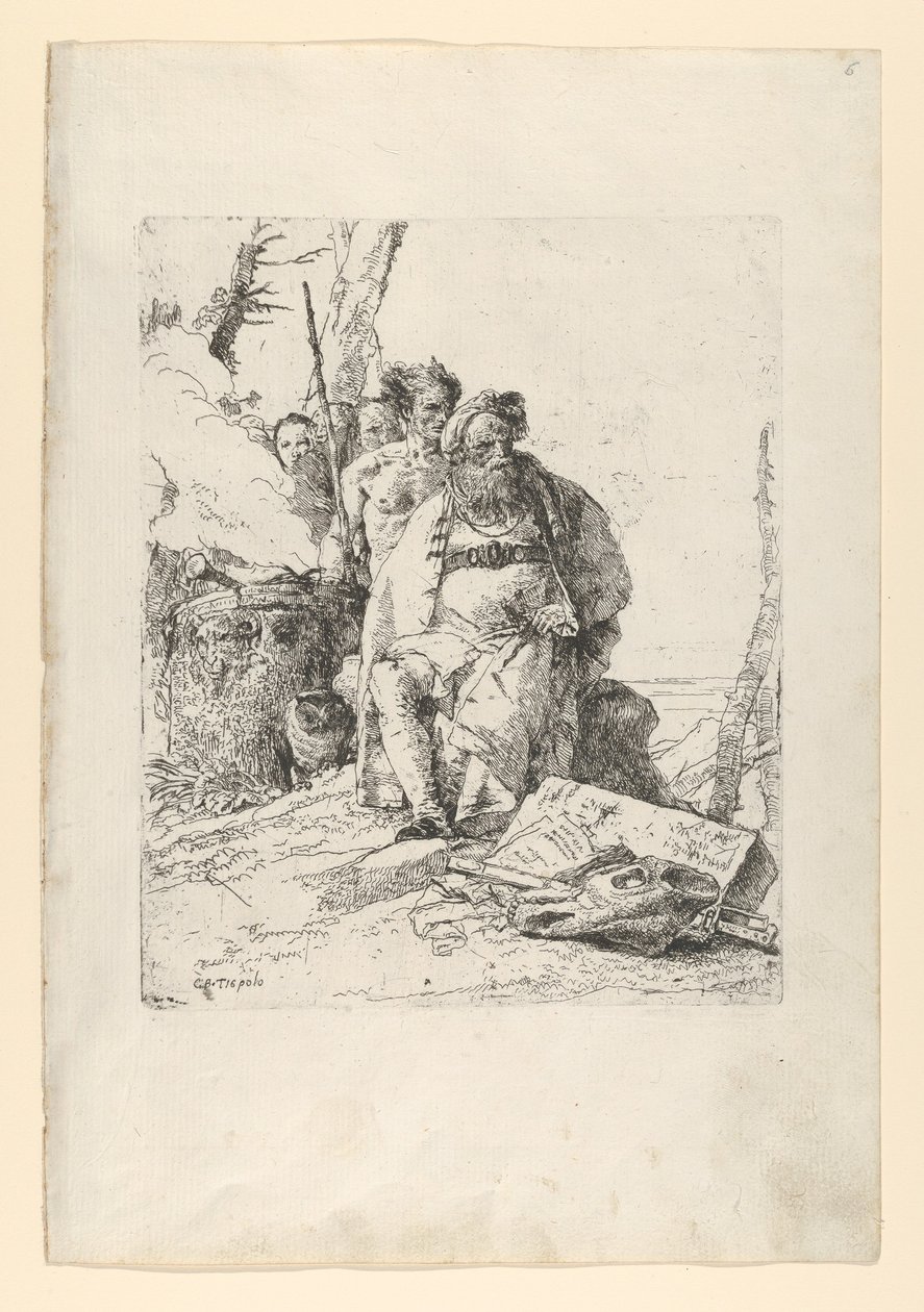 ساحر مع أربع شخصيات بالقرب من مذبح الدخان ، من شيرزي ، كاليفورنيا. 1743-52. بواسطة جيوفاني باتيستا تيبولو